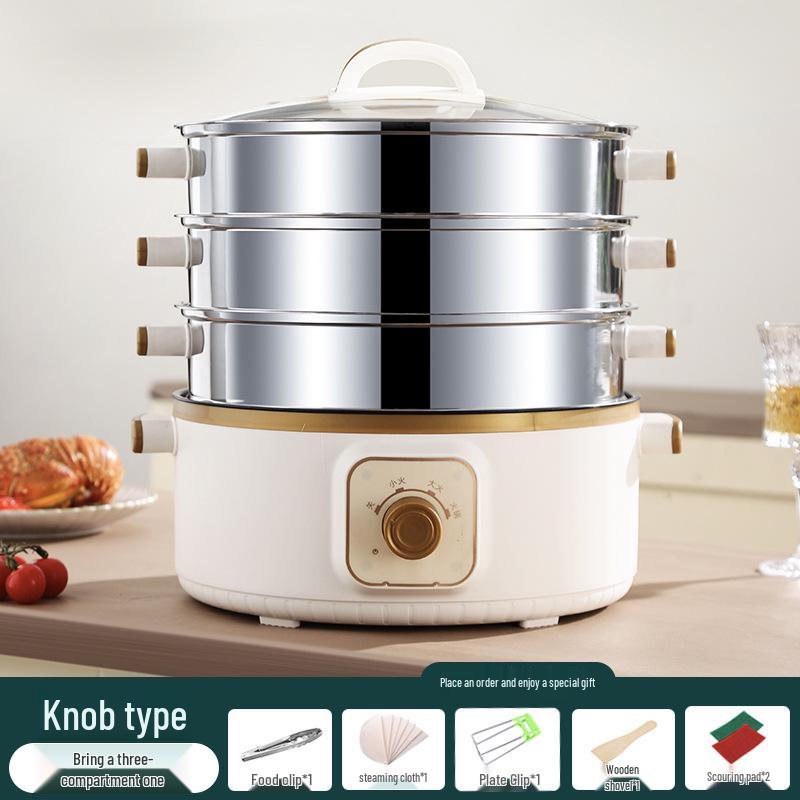 Vaporiera Elettrica a Tre Piani: Multifunzionale, Spegnimento Automatico, Grande Capacità, Timer, Pentola Elettrica Multi-livello, Cestello per Cottura a Vapore