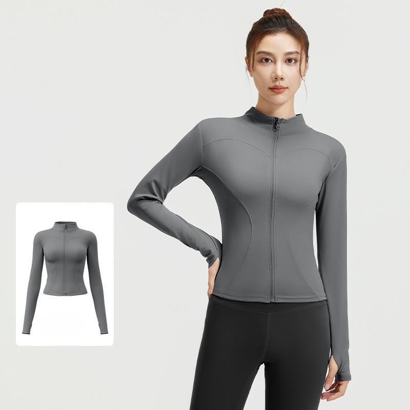 Women Running Zipper Sportswear Skinny elasticity Solid Colour Long Sleeve Fitness Breathable Yoga coat