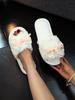 Open-toed Fluffy Slippers Open At Home, Skin-friendly, Non-slip, Silent, Outer Wear, Cotton Sweet and Beautiful Big Bow.