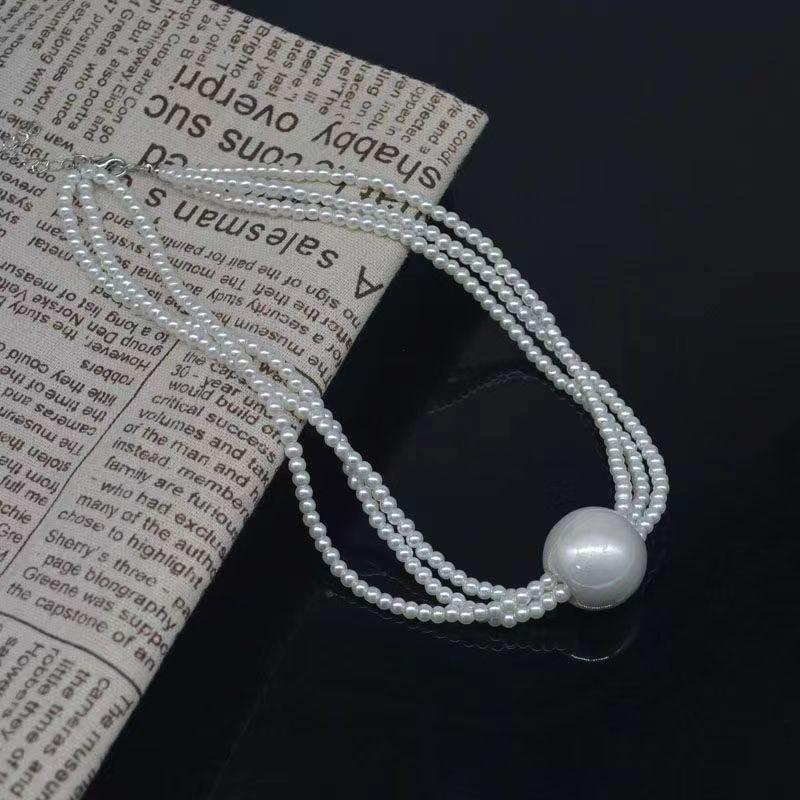 Old Money Aesthetic Multi-Strand Glass Pearl Necklace Oversized Pearls Collarbone Chain Minimalist Layering Jewelry