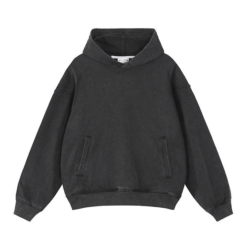 Washing To Make Old Pure Cotton Hot Skin American Retro Hooded Solid Color Sweater for Men and Women