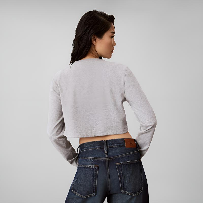 Calvin Klein Jeans Classic Letter Drawstring Hem Cotton Slim Fit Long Sleeve T-Shirt Women tops 47H262G