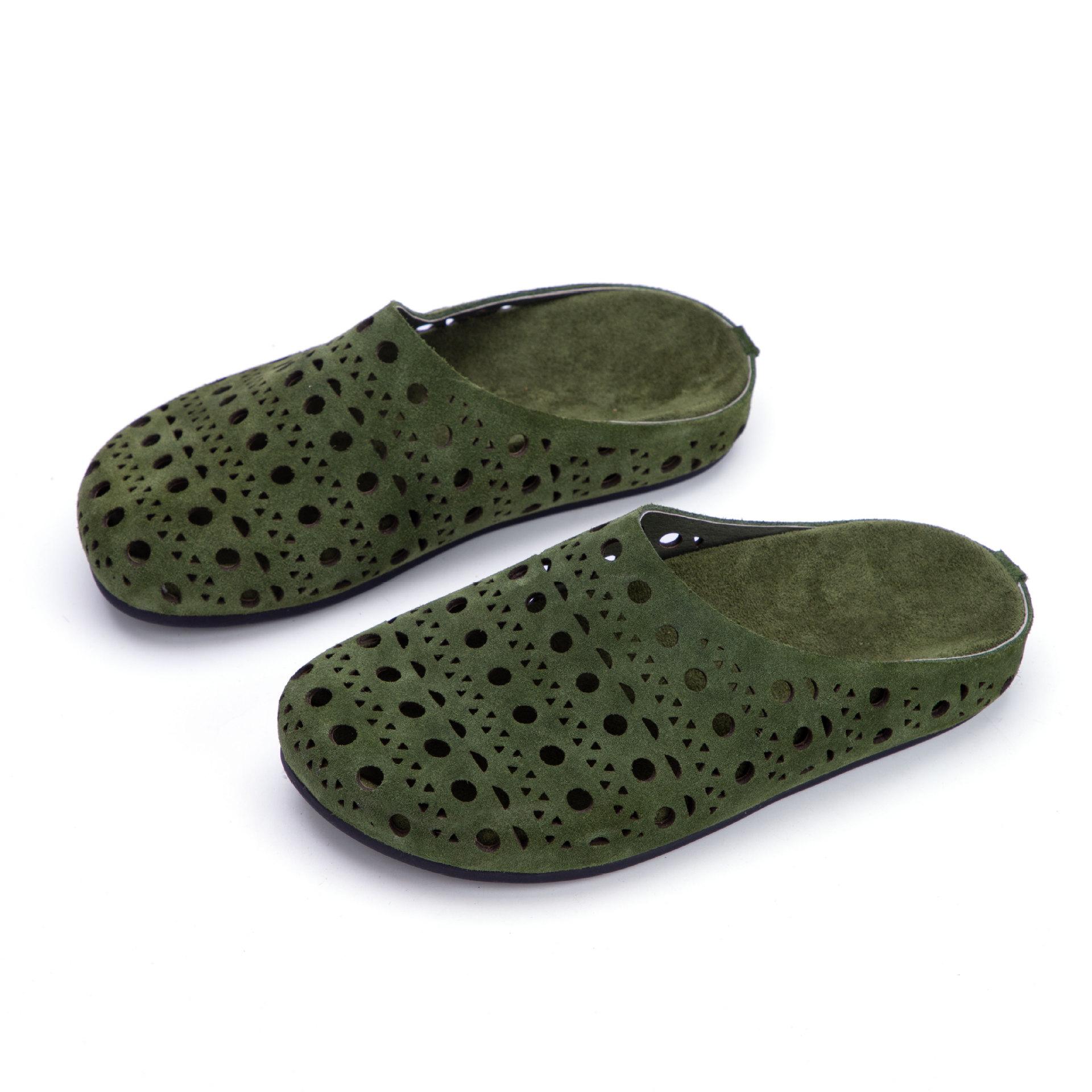 

Тапочки из натуральной кожи с круглым носком Johnature, дышащие мокасины с ажурной отделкой, повседневная женская обувь без застежек 40 зелёный