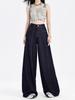 2024 Women's Retro Deep Blue High-Waist Wide-Leg Jeans