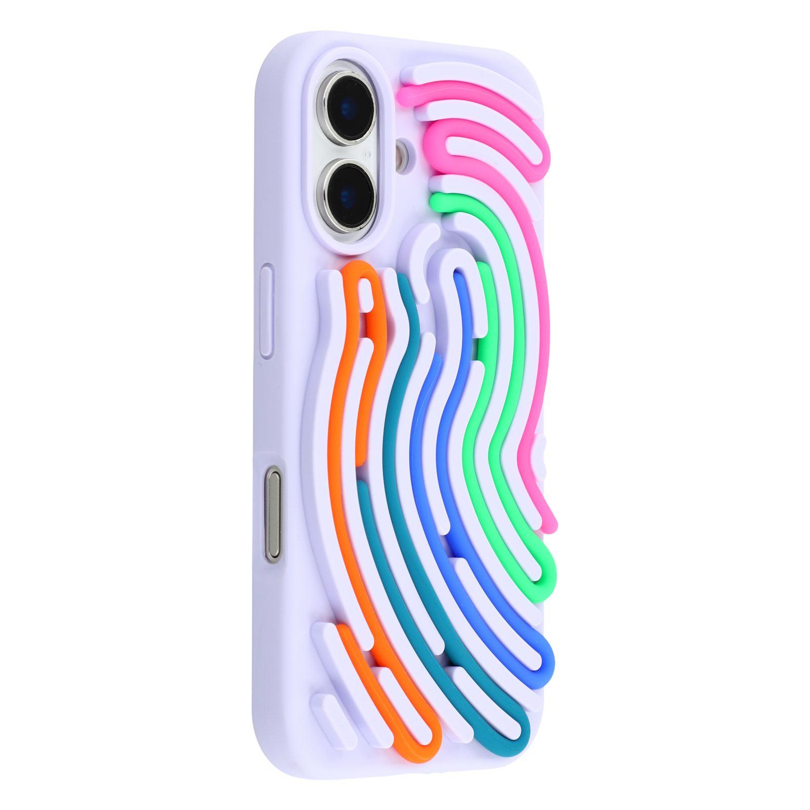 

For iPhone 16 Case 3D Stress Relief DIY Colorful Bar Silicone PC Phone Cover Arc Stripe Purple