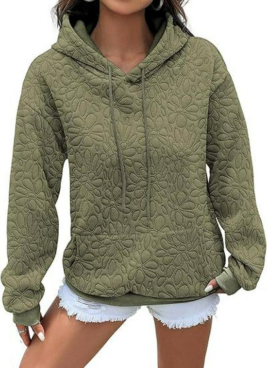 Autumn Winter Fashion Textured Jacquard Long Sleeve Hoodie for Women