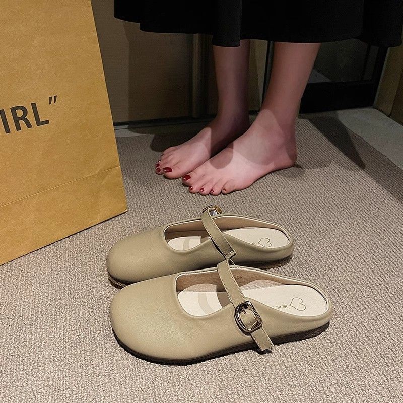 Versatile fashion soft bottom pregnant women non-slip flat bottom sandals 2025 summer new French bag head half slippers women's wear