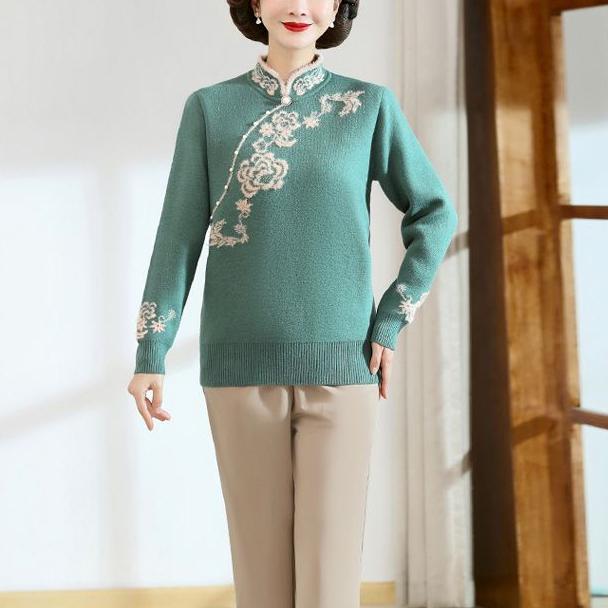 Herbst Winter Damen Nerzfleece Pullover Locker Übergröße Pullover Bestickt Pullover Fleece Verdickt Beflockt Strickoberteile