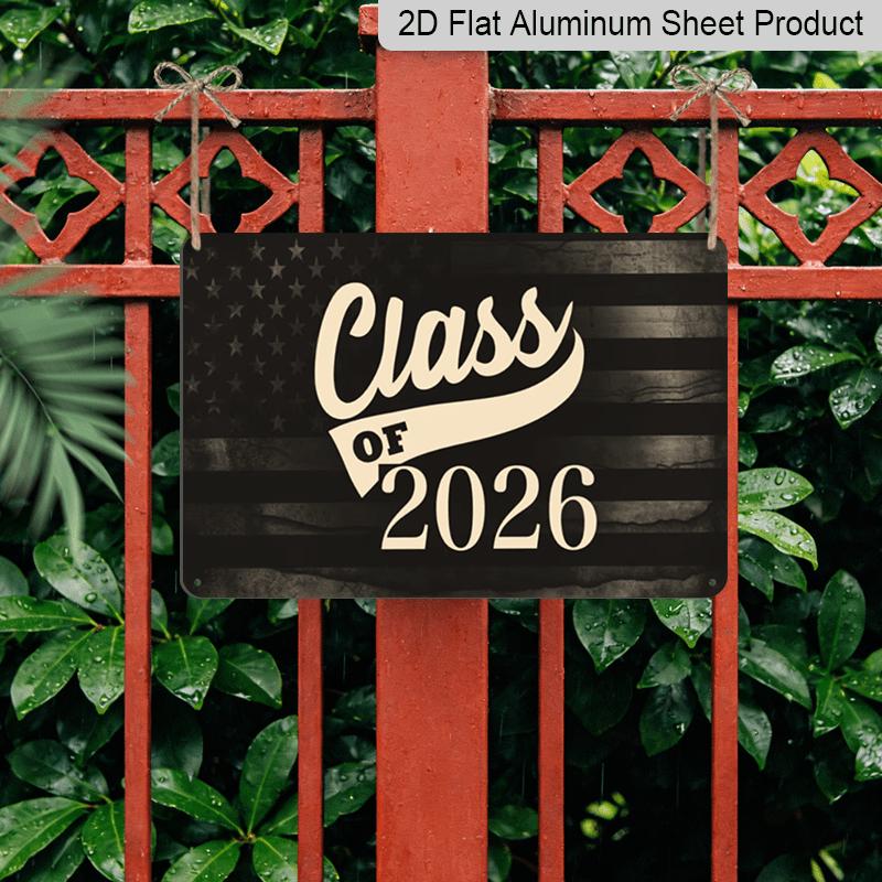 2D platt, 1 st Klass 2026 Aluminiumskylt 8x12 tum - Vintage Amerikansk flaggdesign, Patriotisk studentdekor, Gåva till high school/college-studenter
