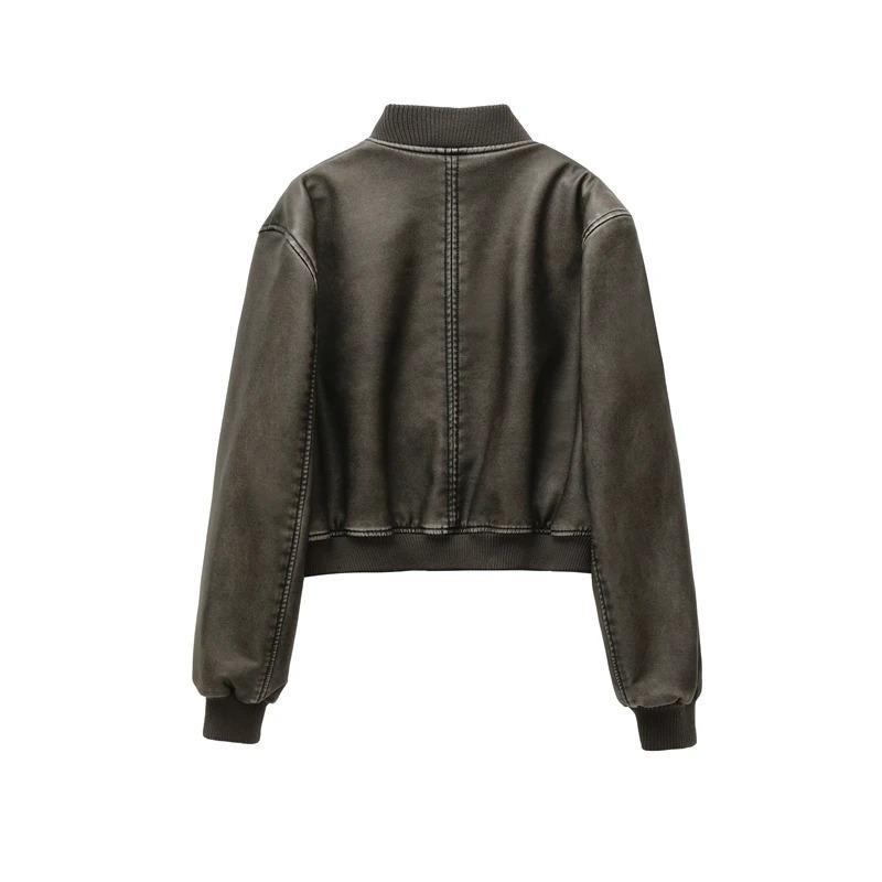 Giacca Autunnale in Ecopelle da Donna Stile Slim-fit Cappotto Ampio per il Lavoro Verde Premium