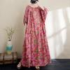 Real Shot Summer New Literary Large Size Loose Printing Round Neck Five-quarter Sleeve Dress Women's Long Dress