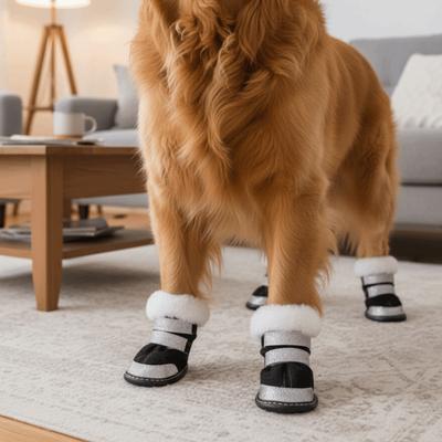 4Pcs/Set Waterproof Winter Dog Shoes Warm Thickened Anti-slip Dog Shoes Velvet Adjustable Puppy Boots Outdoor Indoor