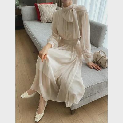 Korean Chic Long-Sleeved Lace-Up Dress for Women
