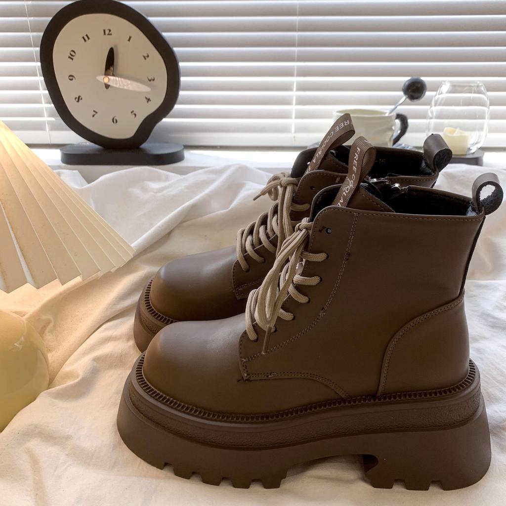 Black Sweet And Cool Lace-Up 2024 Autumn And Winter New Thick-Soled Joker British Style Tube Thin Women'S Booties.