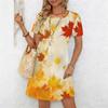 Women's Fashion Graceful Beautiful Broken Flowers and Fruits Print Summer Spring Short Sleeve O-Neck Casual Dresses