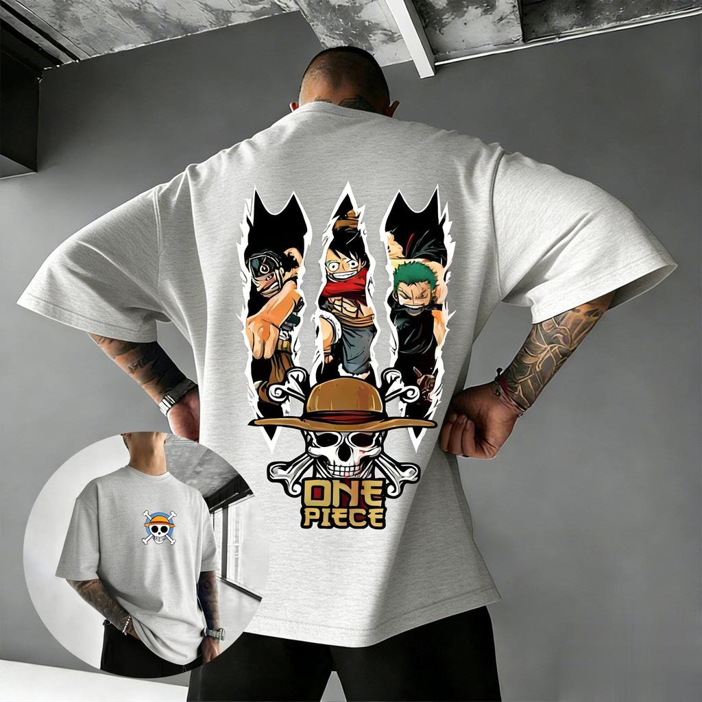 One Piece Character Luffy Zoro and Sanjis Anime Print Shortsleeved Tshirt Street Casual Cotton Top with A Y2K Style