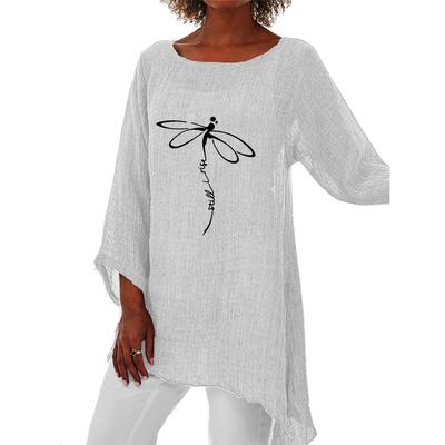 Women Fashion Loose Shirt Casual 3/4 Long Sleeve Top Ladies Print Plus Size Round Neck Blouses