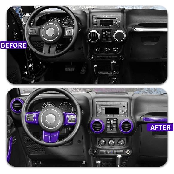 18PCS Full Set Interior Trim Kit For Jeep Wrangler JK JKU 2011-2018 4 Door,Center Console Door Handle Side Outlet Cup Holder Gear Cover Trim (Purple)