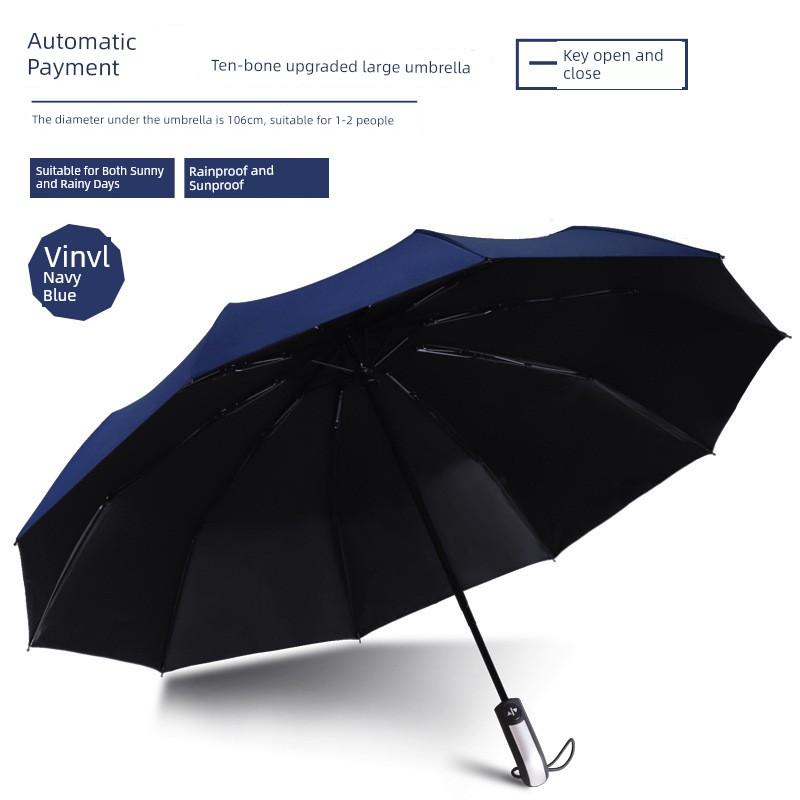 Fully Automatic Large Umbrella, Dual-Purpose for Rain and Sun, Black Rubber Sun Protection Umbrella, Foldable High-End Sunshade Umbrella