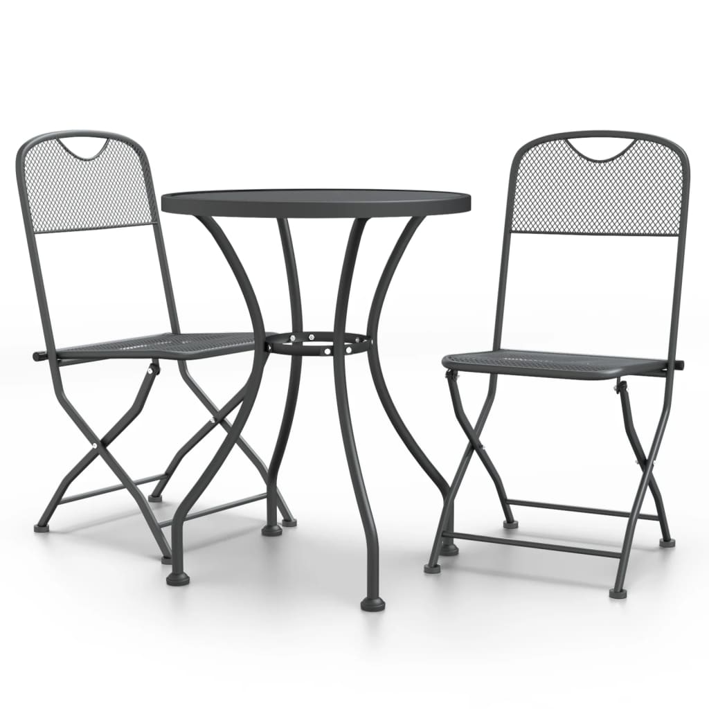 3 Piece Garden Dining Set Expanded Metal Mesh Anthracite Grey