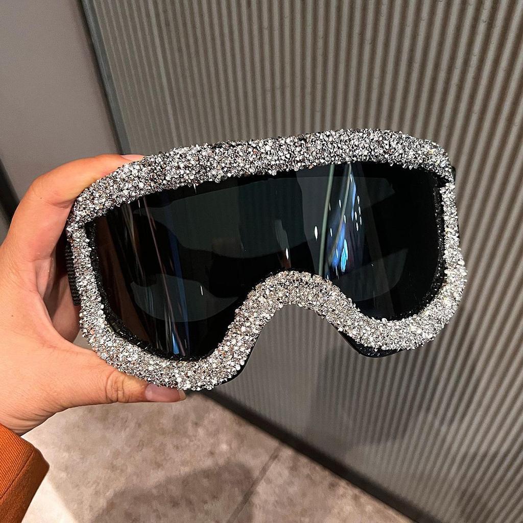 Rhinestone Ski Goggles for Women, Bling Oversized Snowboard Goggles, Fashion Snow Goggles for Winter Sports
