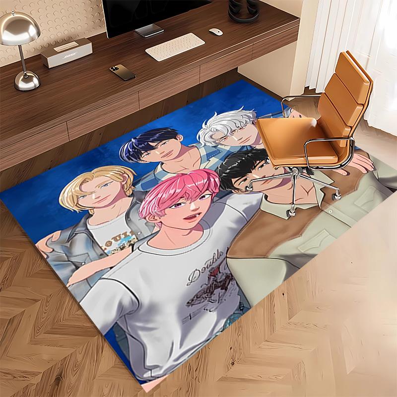 1pc Kpopo Plave Print Area Rug - Soft, Washable Non-Slip Indoor Mat, Living Room, Home Office Decorative Rug,Office Decorative