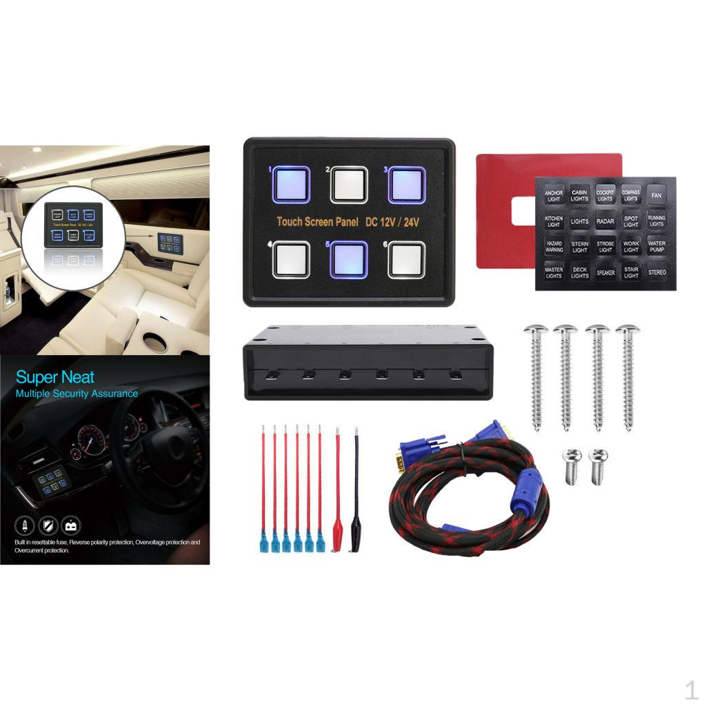 

6 Gang LED Switch Panel Touch Screen with Harness And 20 Label
