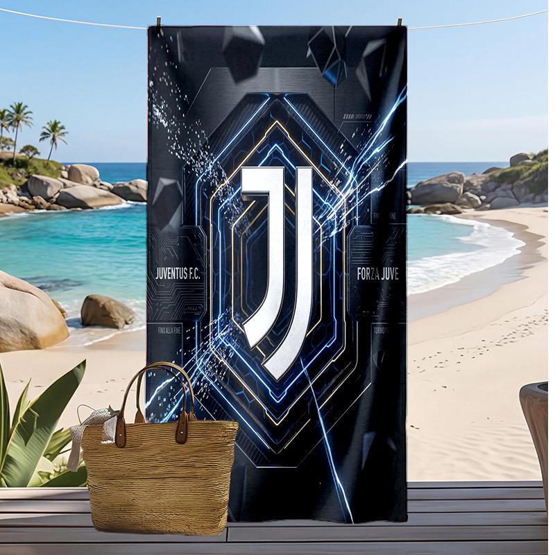 מגבת חוף מודפסת של יובנטוס FC, מגבת רכה מתייבשת במהירות, שמיכת חוף מלבנית גדולה ניידת לנסיעות, בריכת שחייה