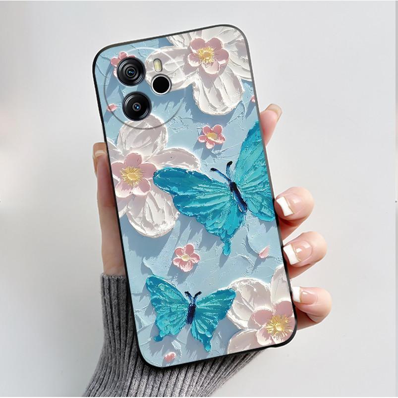 Per Oscal Tiger 12 13 Custodia Moda Farfalla Fiore Nero Morbido Silicone Custodia per Telefono per Blackview Oscal Tiger12 Tiger13 Cover