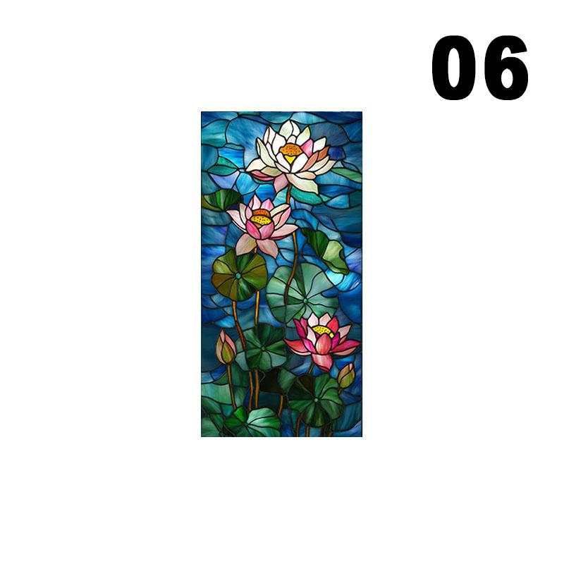 European Style Oil Painting Art Privacy Window Film Waterproof Sun-proof Church Stained Glass Film Lotus Pattern Window Stickers