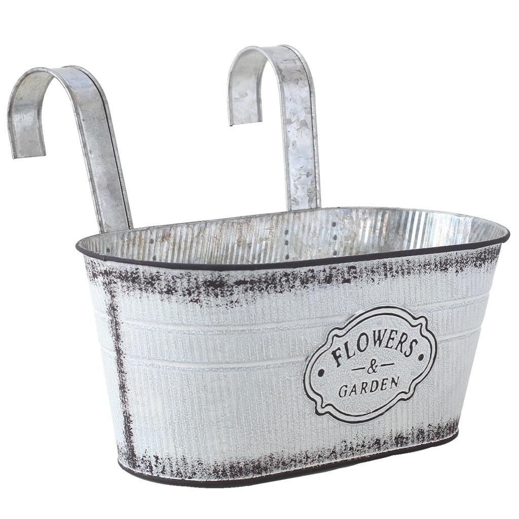 Vintage Hanging Flower Pot with Removable Hooks Oval Bucket Iron Flower Holder Plant Pot Home Garden Balcony
