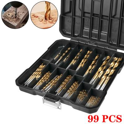 Twist Drill Set Anti-rust Wear Protection 1/4"-1/16" Drill Bits Drilling Hole Tools 99pcs High Speed Steel Titanium Coated