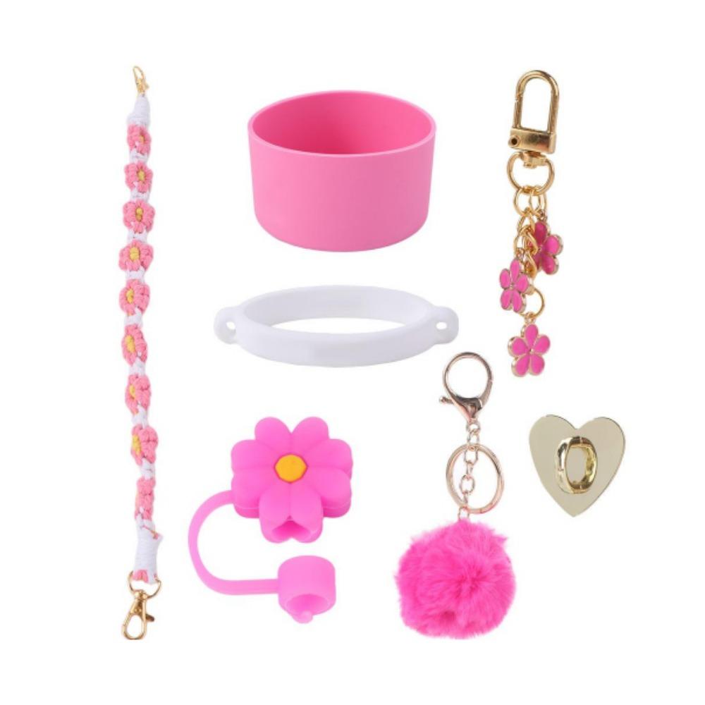 7pcs/set Flower Pattern Cup Accessories Set Multiple Color Cup Decoration Set  Tumbler