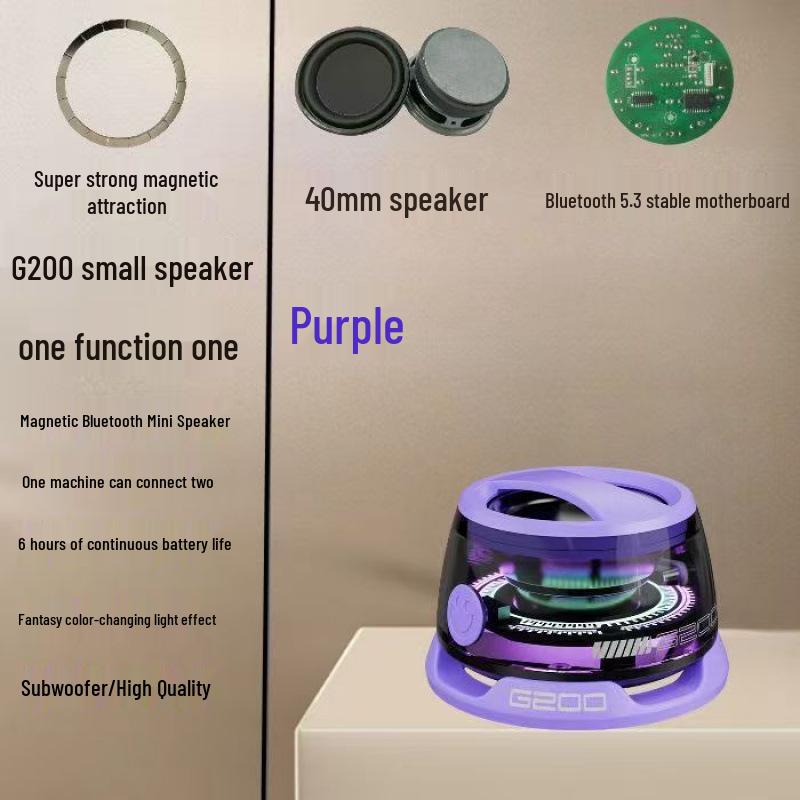 

Best-Selling G200 Bluetooth Speaker: Colorful Lights, Magnetic Base, Portable Stand Mini Subwoofer G200 фиолетовый