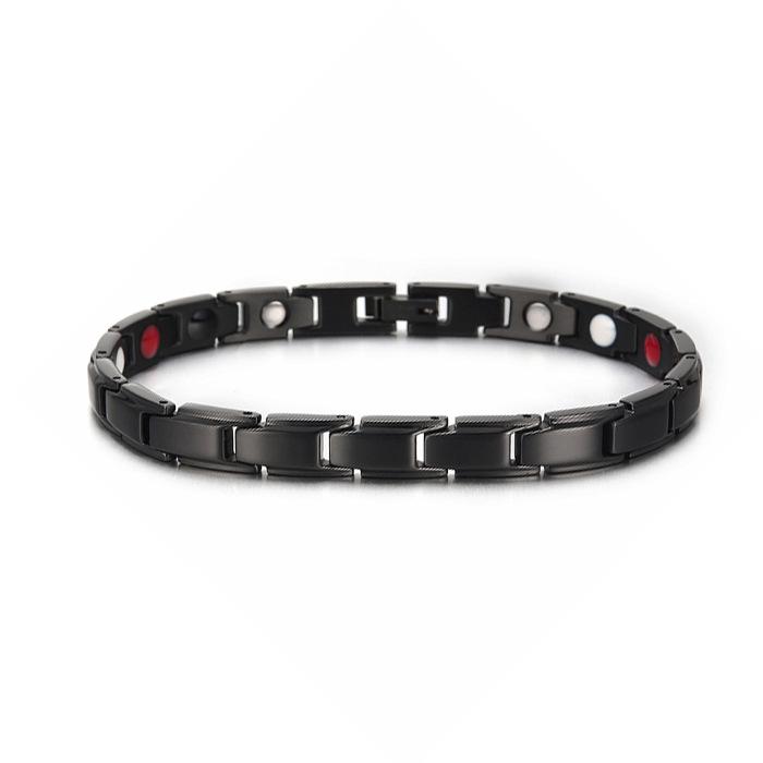 Schwarz-Gold Edelstahl Magnetisches Armband mit Germanium und Negativ-Ionen Uhrenarmband