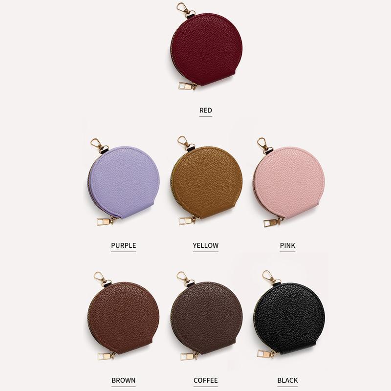 1PC PU Leather Mini Coin Purse Fashion with Chain Multifunctional Zipper Key Holder Bag Round Wallet