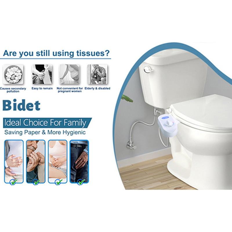Bidet nástavec WC sedátko Dvojitá tryska Spirála Nastavitelný tlak vody Neelektrický rozprašovač zadku s hadicí