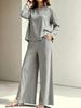 2026 spring and summer new cross-border women's clothing round neck long sleeve high waist wide leg pants fashion casual suit