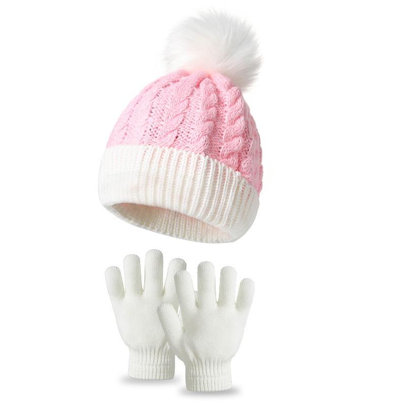 1/2/4Sets Children's Wool Ball Knitted Hat Thickened Warm Christmas Hat Gloves Two Sets of Autumn and Winter Wool Pullover Hat