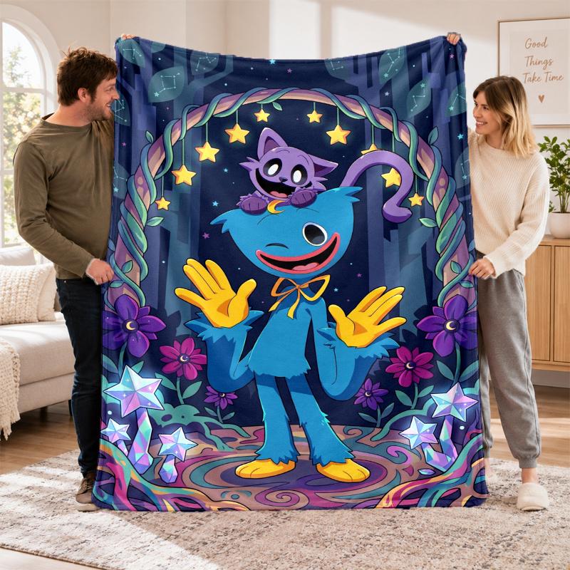 Flanell-Fleece-Decke mit Mohnblumen-Spielzeit-Design, Weicher, leichter Überwurf für Bett, Sofa, Reisen