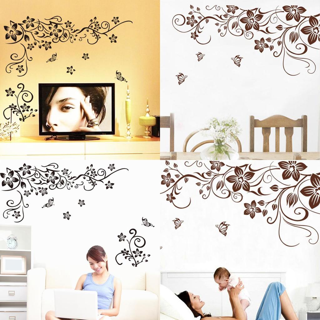Beautiful Butterfly Vine Flower Vinyl Wall Decals Featuring Stylish Plant Theme For Home Enhancement