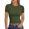 Ladies Summer Fashion Casual Color Round Neck Short Sleeve Slim Ribbed Top