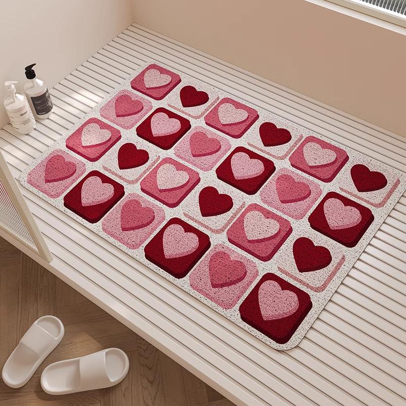 Red Heart Non-Slip Silk Loop Bathroom Floor Mat - Anti-Fall Foot Pad for Kids In Toilet & Shower.
