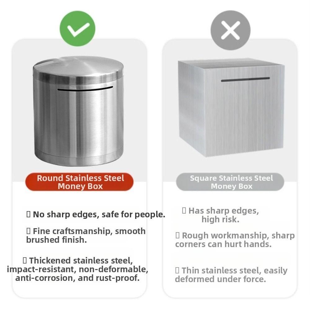 Rostfritt stål Spara Pengar Låda Stor Kapacitet Myntförvaringslåda Svinsparbanks Barnpresent