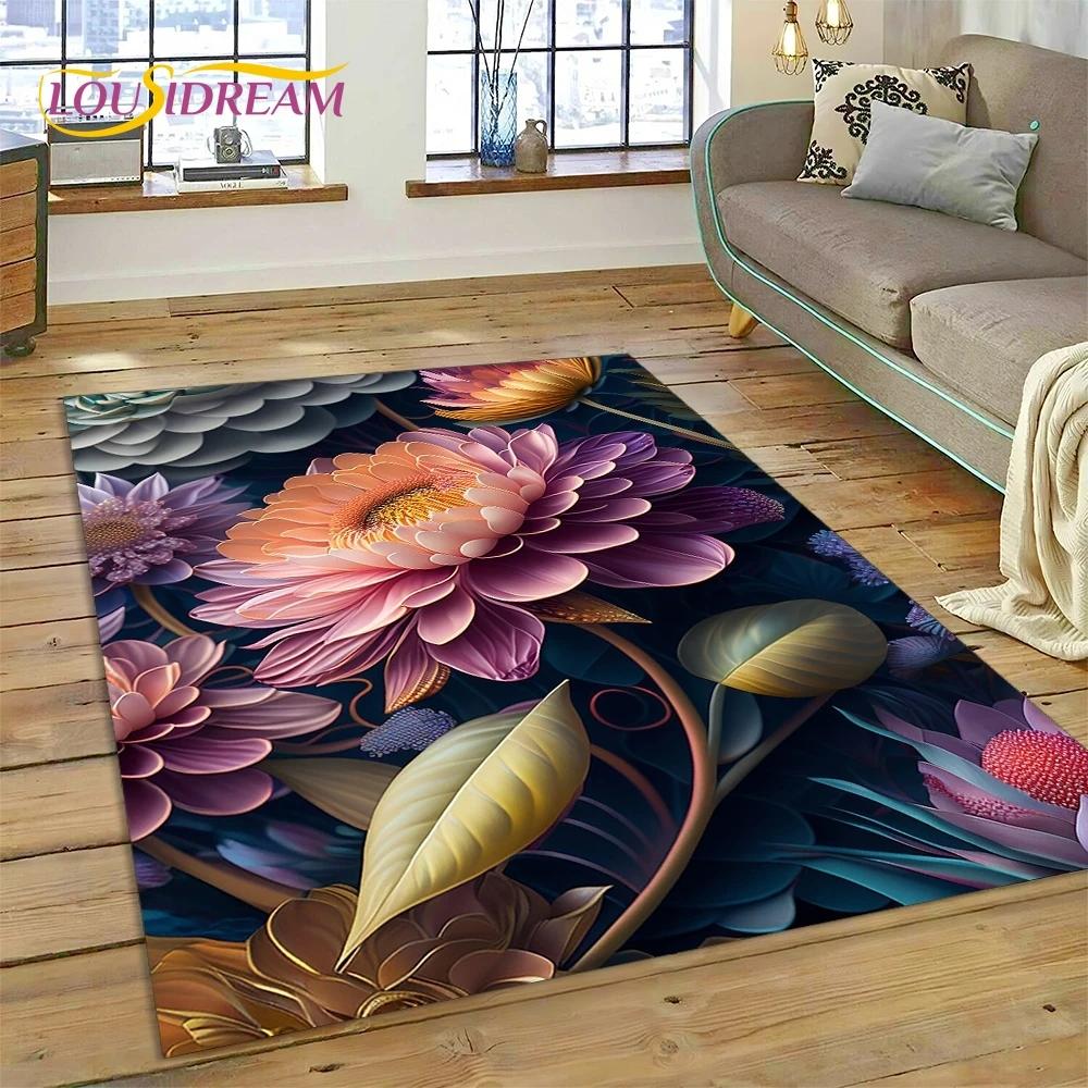 3D Dream Sun Flowers Nordic Daisy Carpet Rug for Bedroom Living Room Home Sofa Decoration,Children Game Large Decor Floor Mat