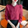 Bottoming Shirt Long-sleeved Spring and Autumn New Temperament Shirt Top Lotus Leaf Collar Jacquard Cotton and Linen Women's Commuting