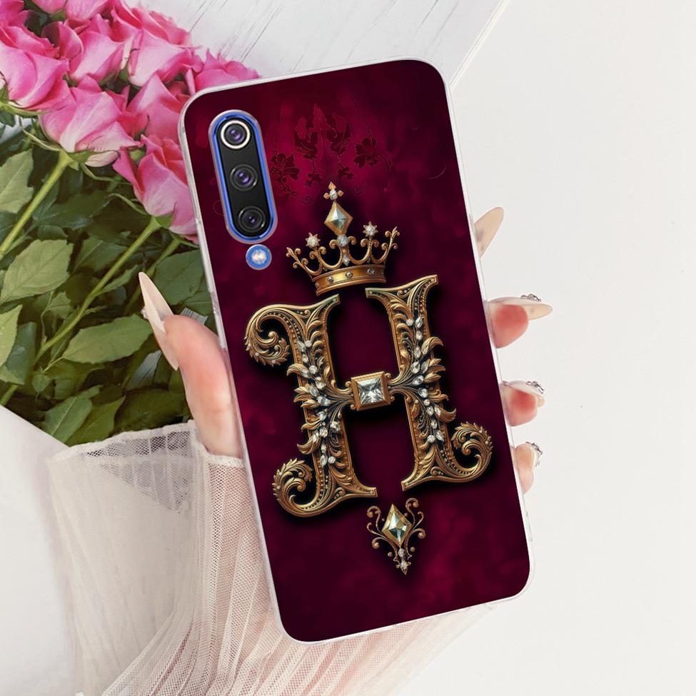 For Xiaomi Mi 9 SE Case Transparent Luxury Crown A-Z Letters 2D Flat Pattern Soft Casing For Xiaomi Mi 9SE Cover M1903F2G