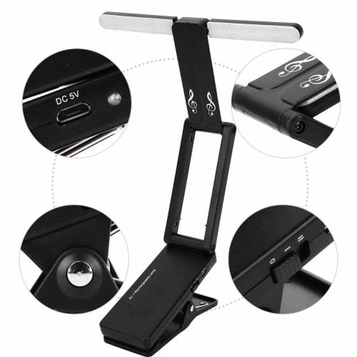 Portable Foldable Clip-on Music Stand Light, USB Rechargeable Reading Lamp with Two Brightness Modes for Reading, Sheet Music Stands, Pianos, Desks, e