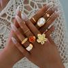 17KM 8 Piece Irregular Flower Ring Set Fashion Jewelry Women Trendy Shiny Daily Party Accessory Decorative Gift Idea For Her
