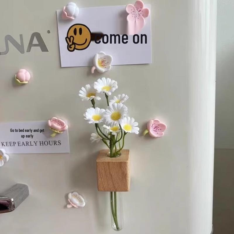 Solid Wood Magnetic Flower Vase with Glass Tube